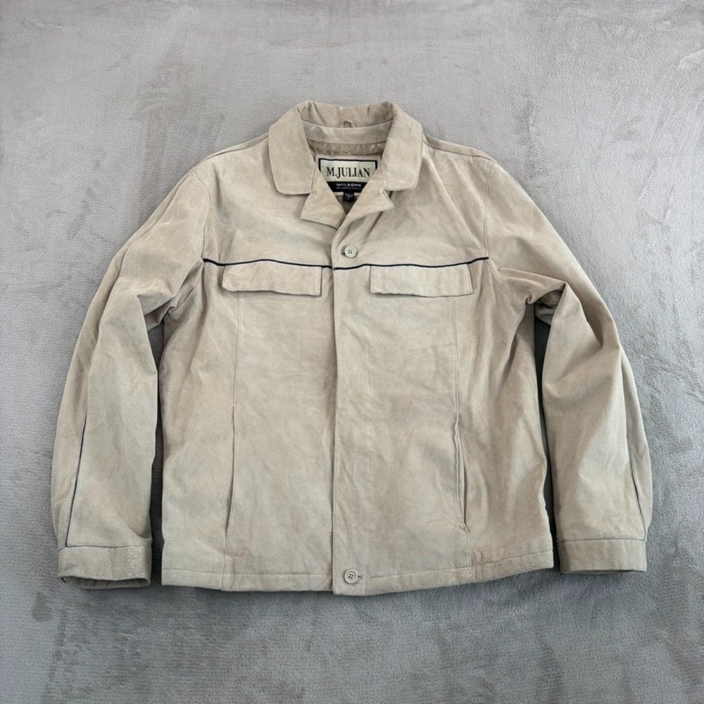 Vintage M. Julian Wilsons Leather Jacket in Tan Black Trim Men Large Flap Pocket